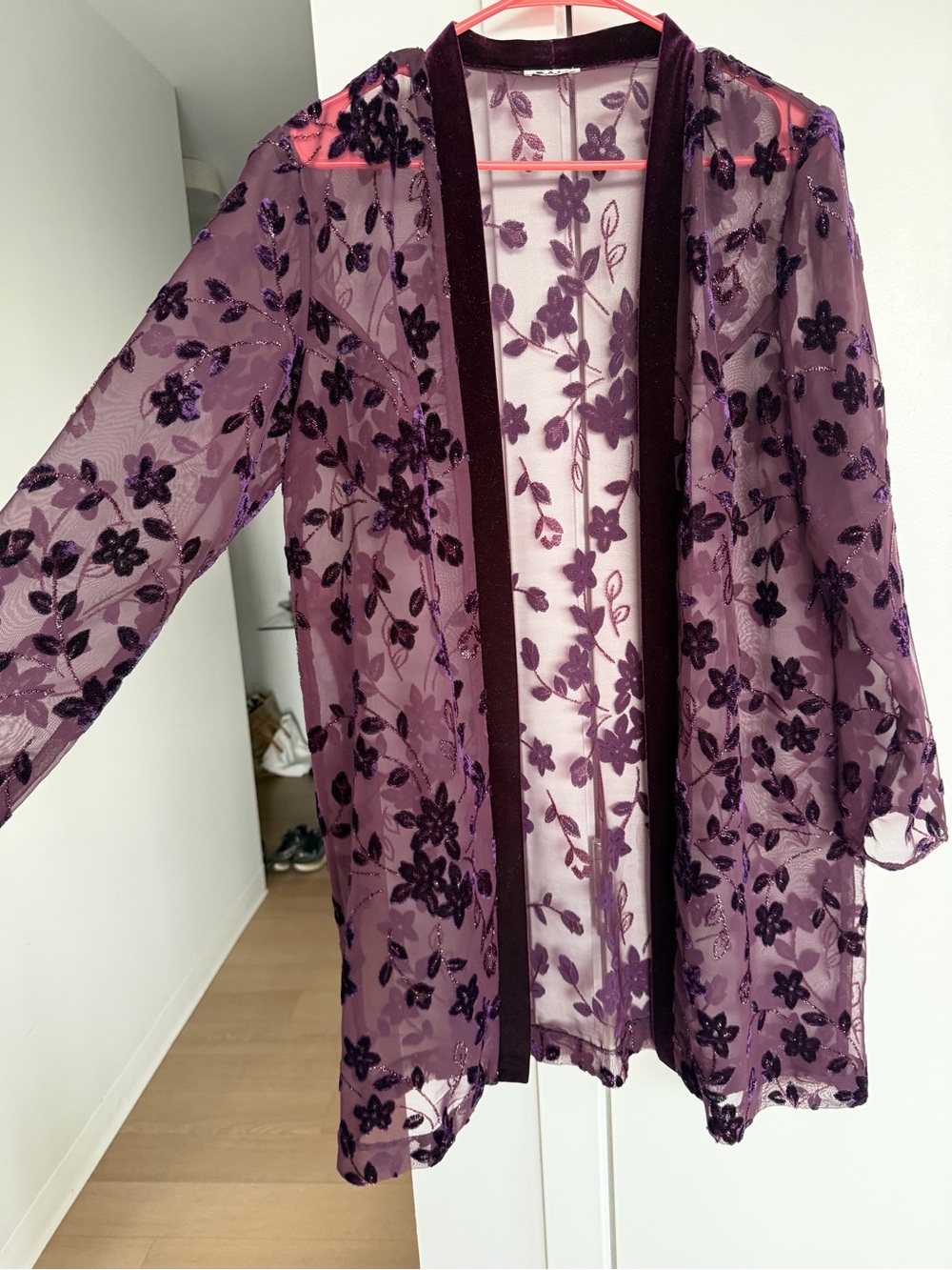 Women's Purple Floral Sheer Kimono Robe - Unbranded